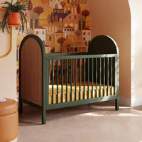 BONDI 3-IN-1 CONVERTIBLE CRIB WITH TODDER CONVERSION KIT - FOREST GREEN WITH NATURAL CANE