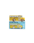 Yellow toy school bus with 'Le Toy Van' branding on a matching box.