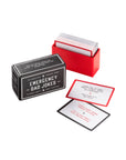 Card set with 'Emergency Dad Jokes' packaging on a white background