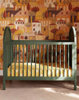 BONDI 3-IN-1 CONVERTIBLE CRIB WITH TODDER CONVERSION KIT - FOREST GREEN WITH NATURAL CANE