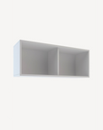 White wall-mounted shelf with two compartments on a white background