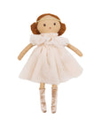 Stuffed doll with a white dress on a white background