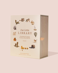 Children's book set titled 'Our Little Library' on a beige background