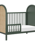 BONDI 3-IN-1 CONVERTIBLE CRIB WITH TODDER CONVERSION KIT - FOREST GREEN WITH NATURAL CANE