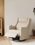 Beige recliner chair in a room with wooden floor and light-colored walls.