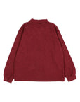 A dark red long-sleeve quarter-zip sweatshirt shown from the back, laid flat against a light gray background.