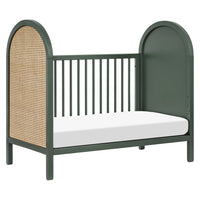 BONDI 3-IN-1 CONVERTIBLE CRIB WITH TODDER CONVERSION KIT - FOREST GREEN WITH NATURAL CANE