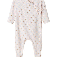 Baby onesie with long sleeves and footies on a white background