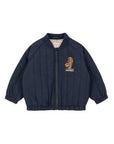 Navy blue jacket with a logo on a white background