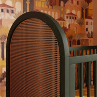 BONDI 3-IN-1 CONVERTIBLE CRIB WITH TODDER CONVERSION KIT - FOREST GREEN WITH NATURAL CANE