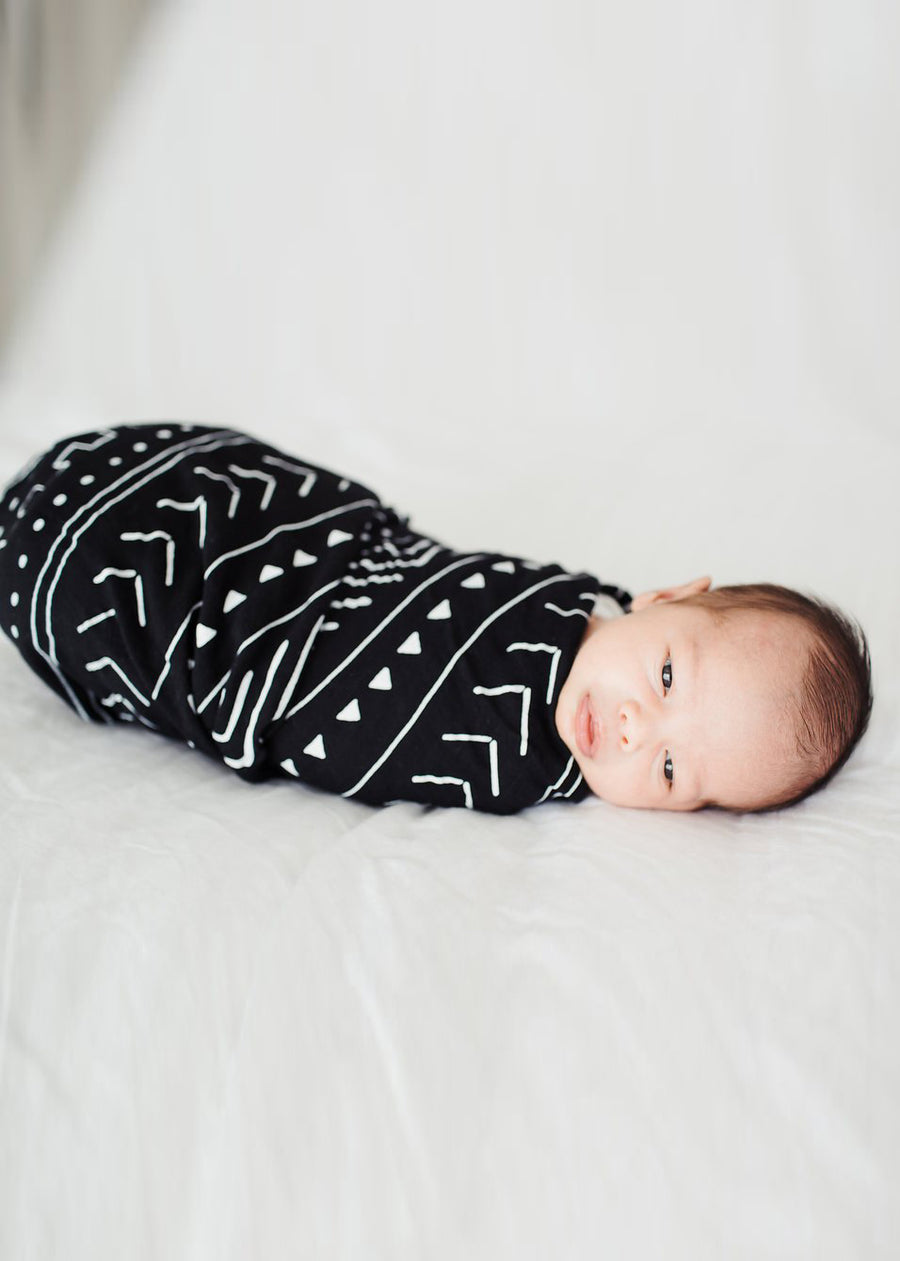 LUXE MUSLIN SWADDLE - BLACK MUDCLOTH