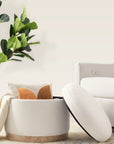 NAKA STORAGE OTTOMAN IN ECO-PERFORMANCE FABRIC - CREAM ECO-WEAVE WITH LIGHT LEGS