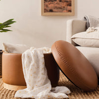 NAKA STORAGE OTTOMAN - TAN VEGAN LEATHER