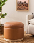 NAKA STORAGE OTTOMAN - TAN VEGAN LEATHER