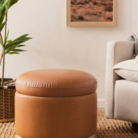 NAKA STORAGE OTTOMAN - TAN VEGAN LEATHER