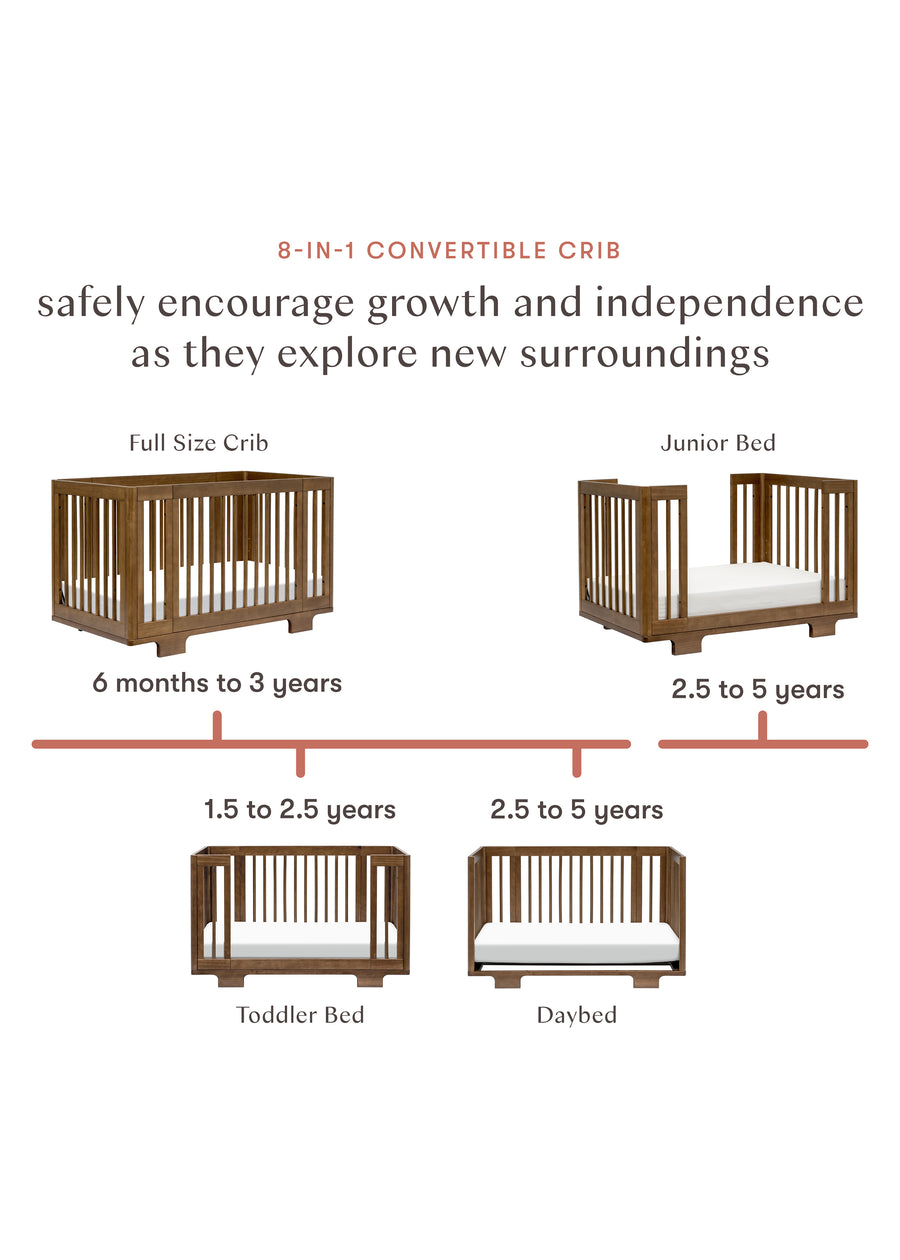 YUZU 8-IN-1 CONVERTIBLE CRIB WITH ALL AGES CONVERSION KITS - NATURAL WALNUT