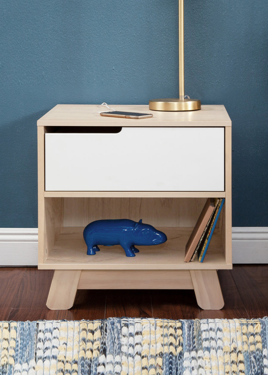 HUDSON NIGHTSTAND WITH USB PORT - WASHED NATURAL/WHITE