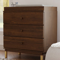 GELATO 3 DRAWER CHANGER DRESSER - NATURAL WALNUT AND GOLD FEET