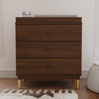 GELATO 3 DRAWER CHANGER DRESSER - NATURAL WALNUT AND GOLD FEET