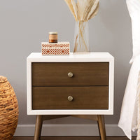 PALMA ASSEMBLED NIGHTSTAND WITH USB PORT - WARM WHITE/NATURAL WALNUT