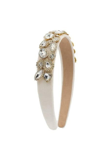 JEWELED VELVET HAIRBAND - ECRU