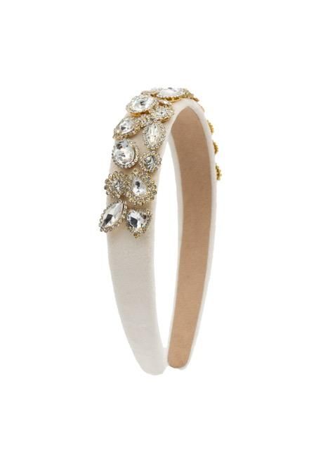 JEWELED VELVET HAIRBAND - ECRU