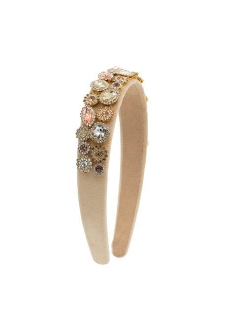 JEWELED VELVET HAIRBAND - GOLD