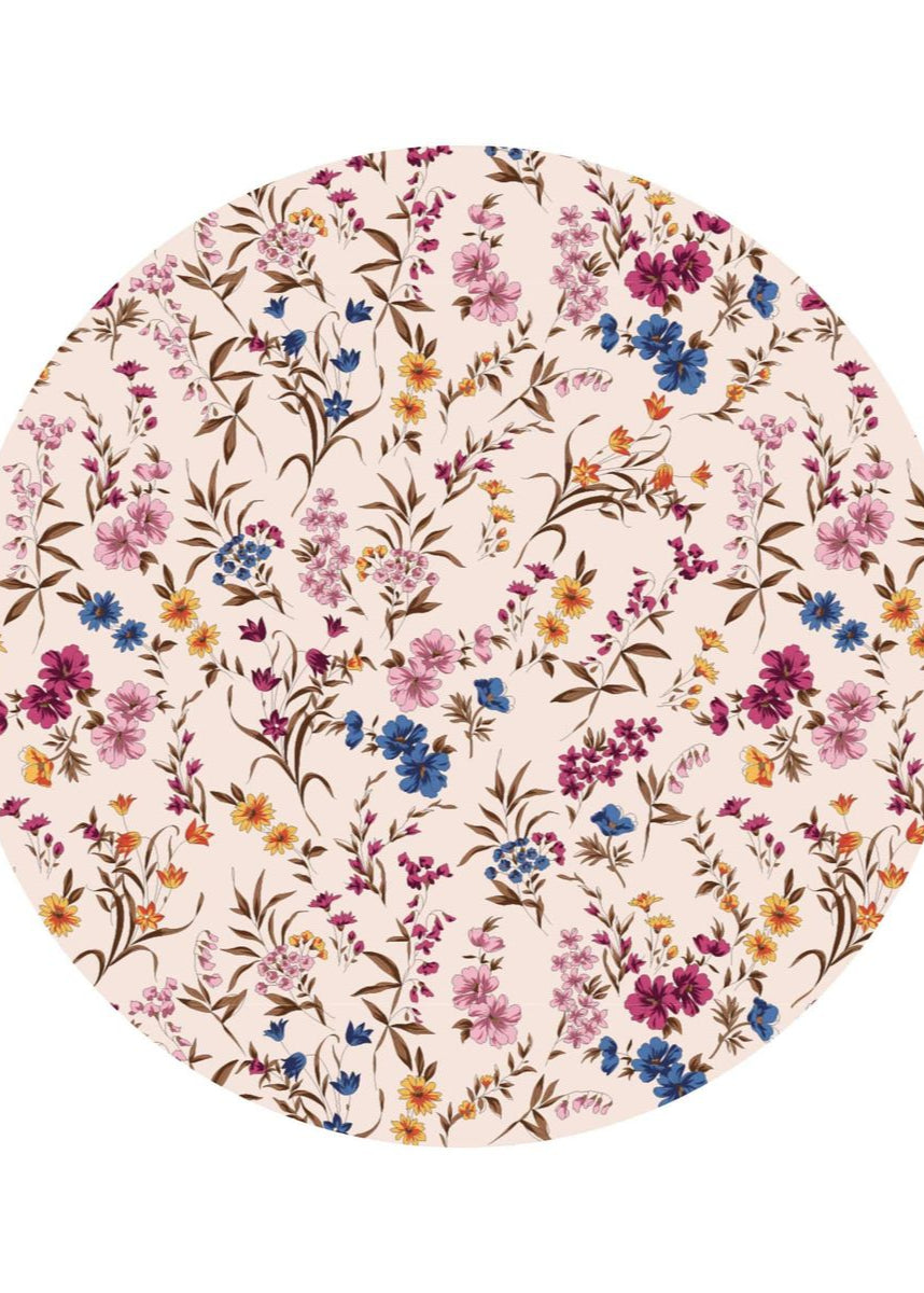 Round tablecloth with floral pattern on a white background