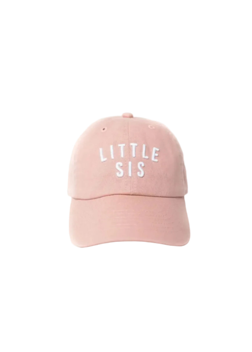 Pink cap with 'LITTLE SIS' text on a white background