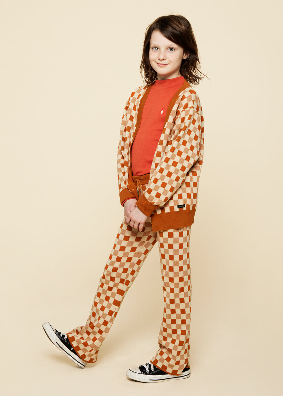 AMBER CHECK BELL BOTTOM KNIT PANT
