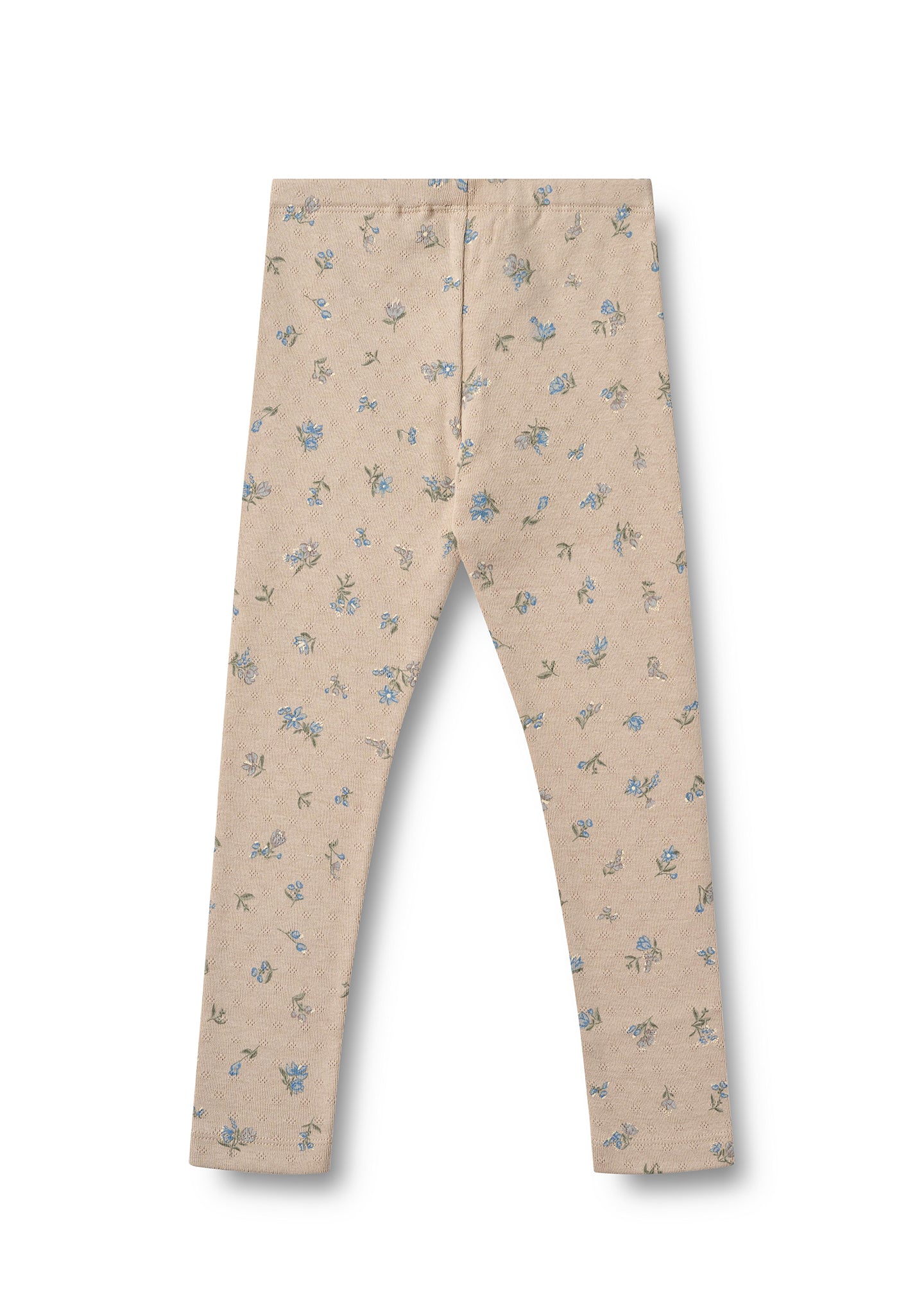 Beige pants with small floral pattern on a white background