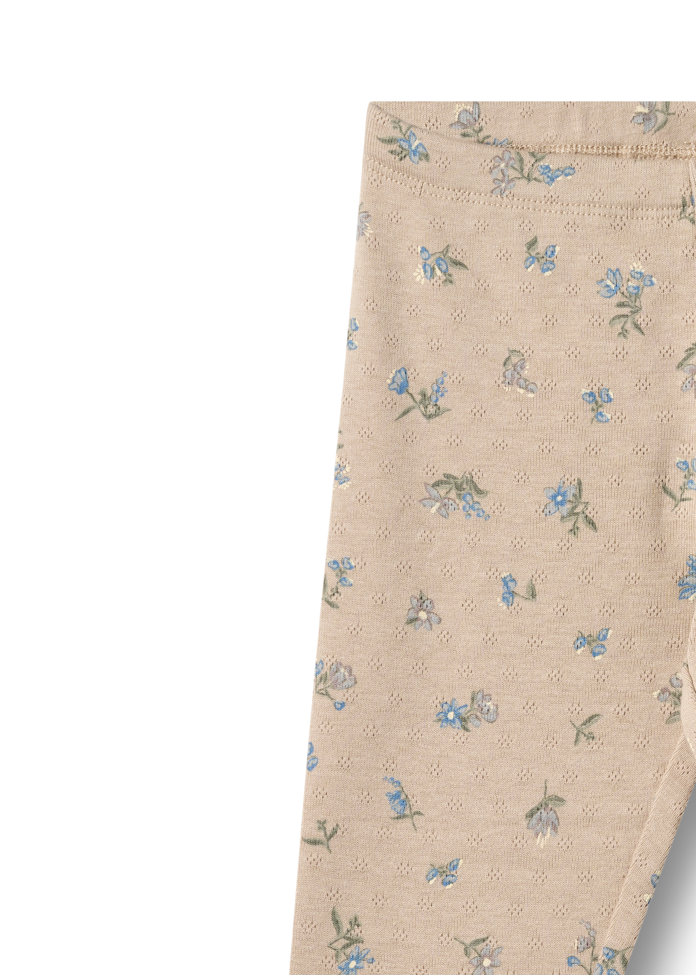 Beige pants with floral pattern on a white background
