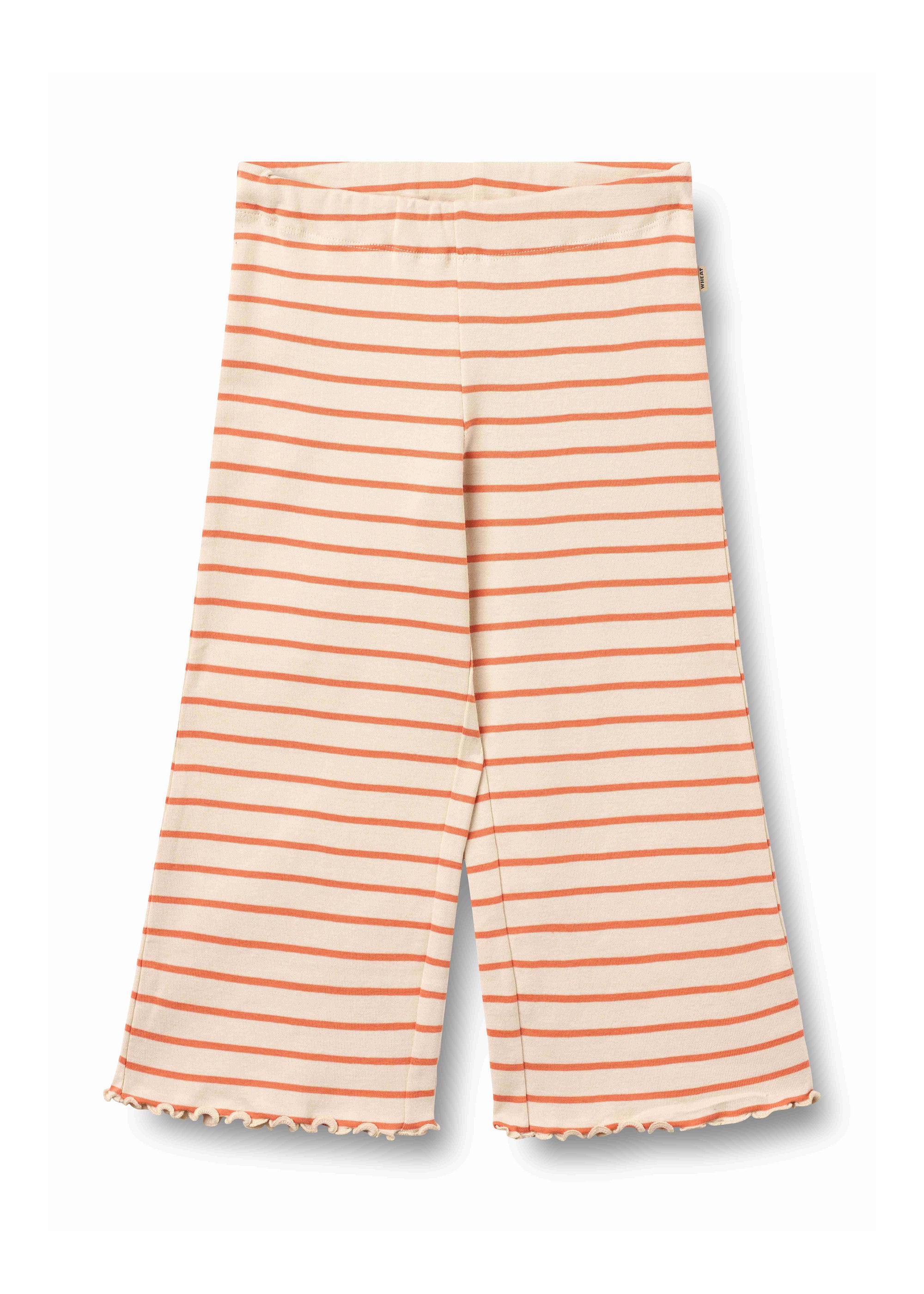 Striped pants with orange and white stripes on a white background