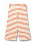 Striped pants with orange and white stripes on a white background