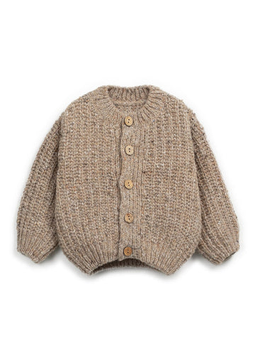 Knitted cardigan with button details on a white background