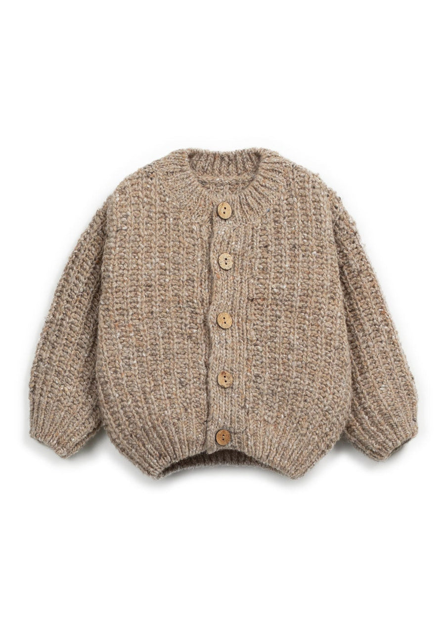Knitted cardigan with button details on a white background