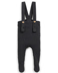 Black baby romper with suspenders on a white background
