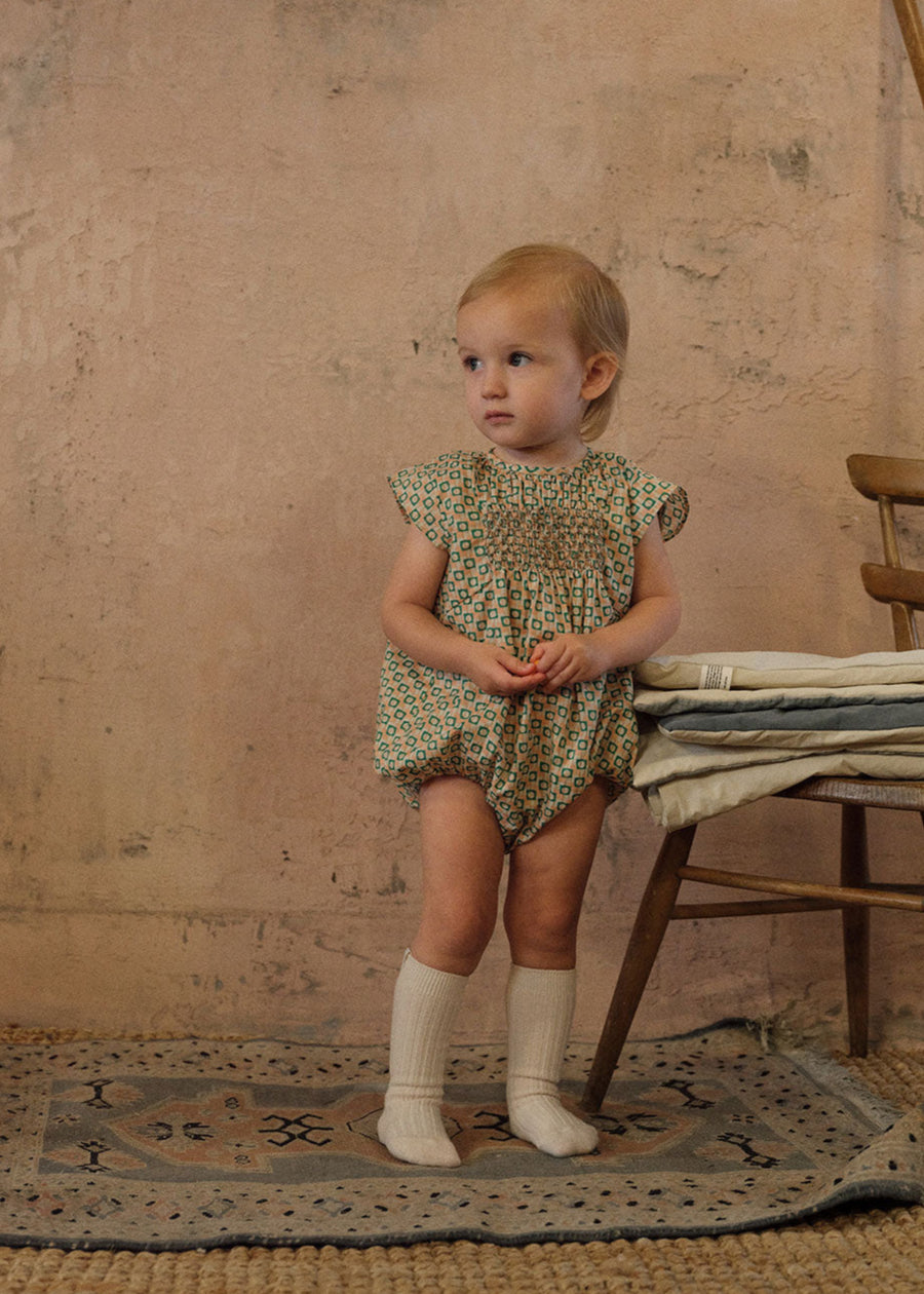 BLOCK SMOCKING ROMPER