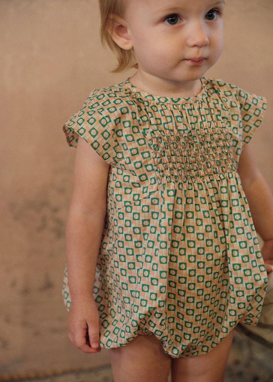 BLOCK SMOCKING ROMPER