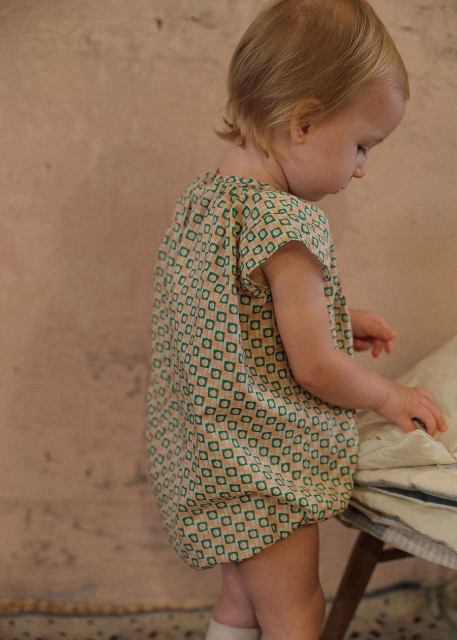 BLOCK SMOCKING ROMPER