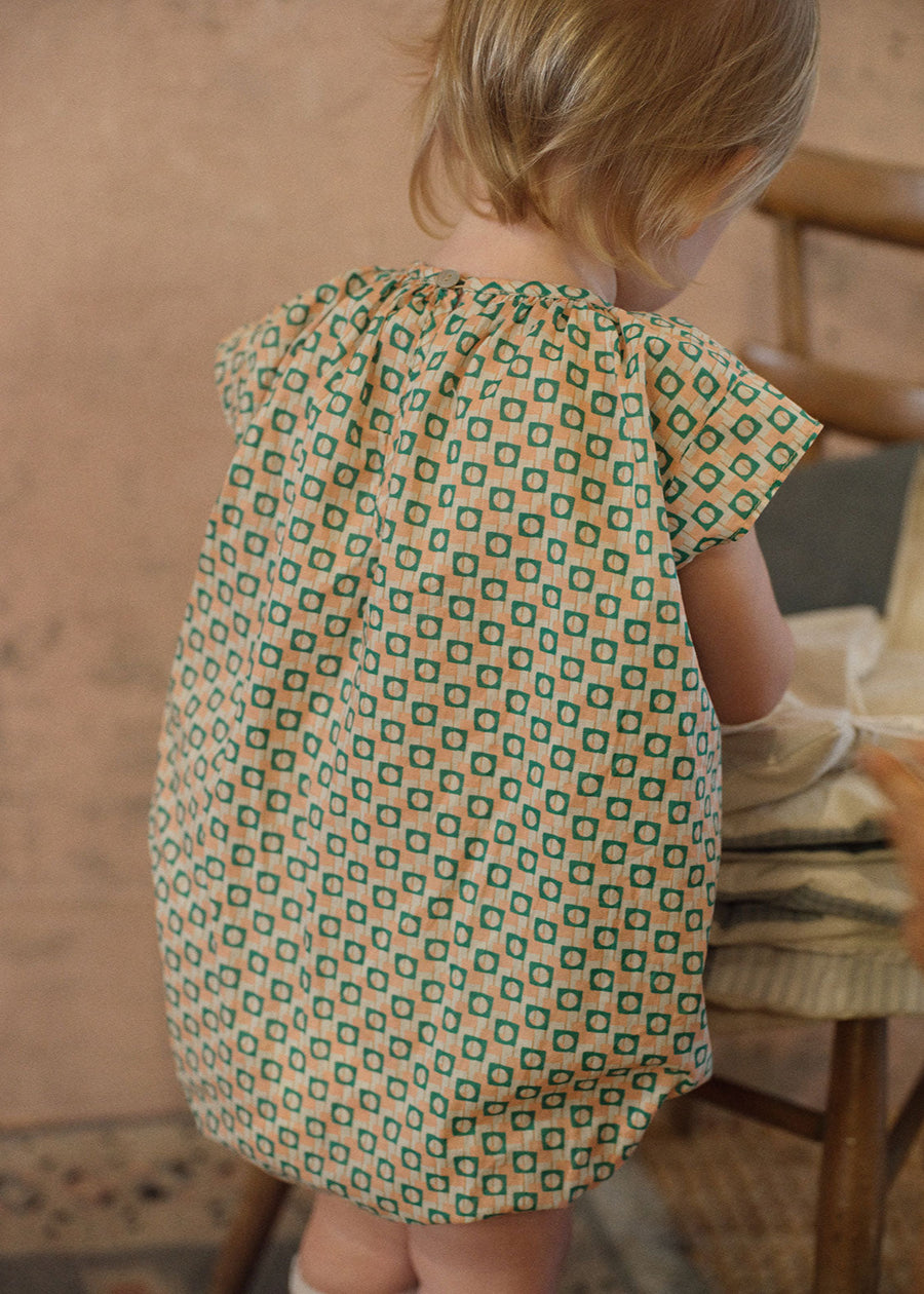 BLOCK SMOCKING ROMPER