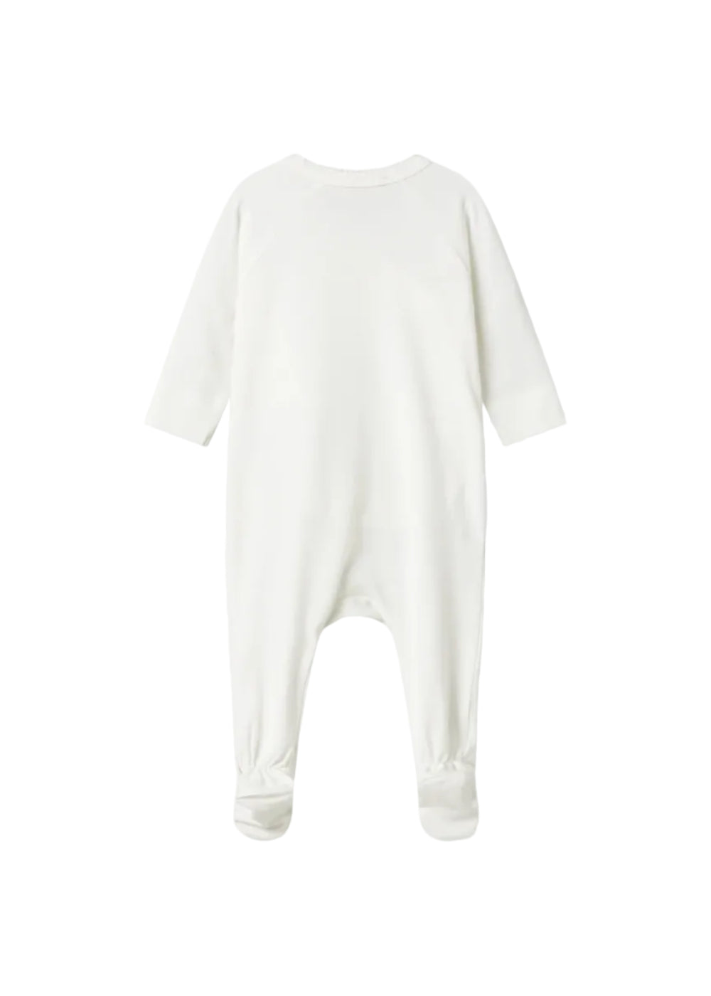 White baby onesie with long sleeves on a white background