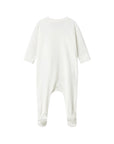 White baby onesie with long sleeves on a white background