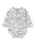 Baby onesie with a pattern on a white background