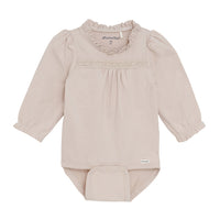 Baby outfit with long-sleeve top and pants on a white background