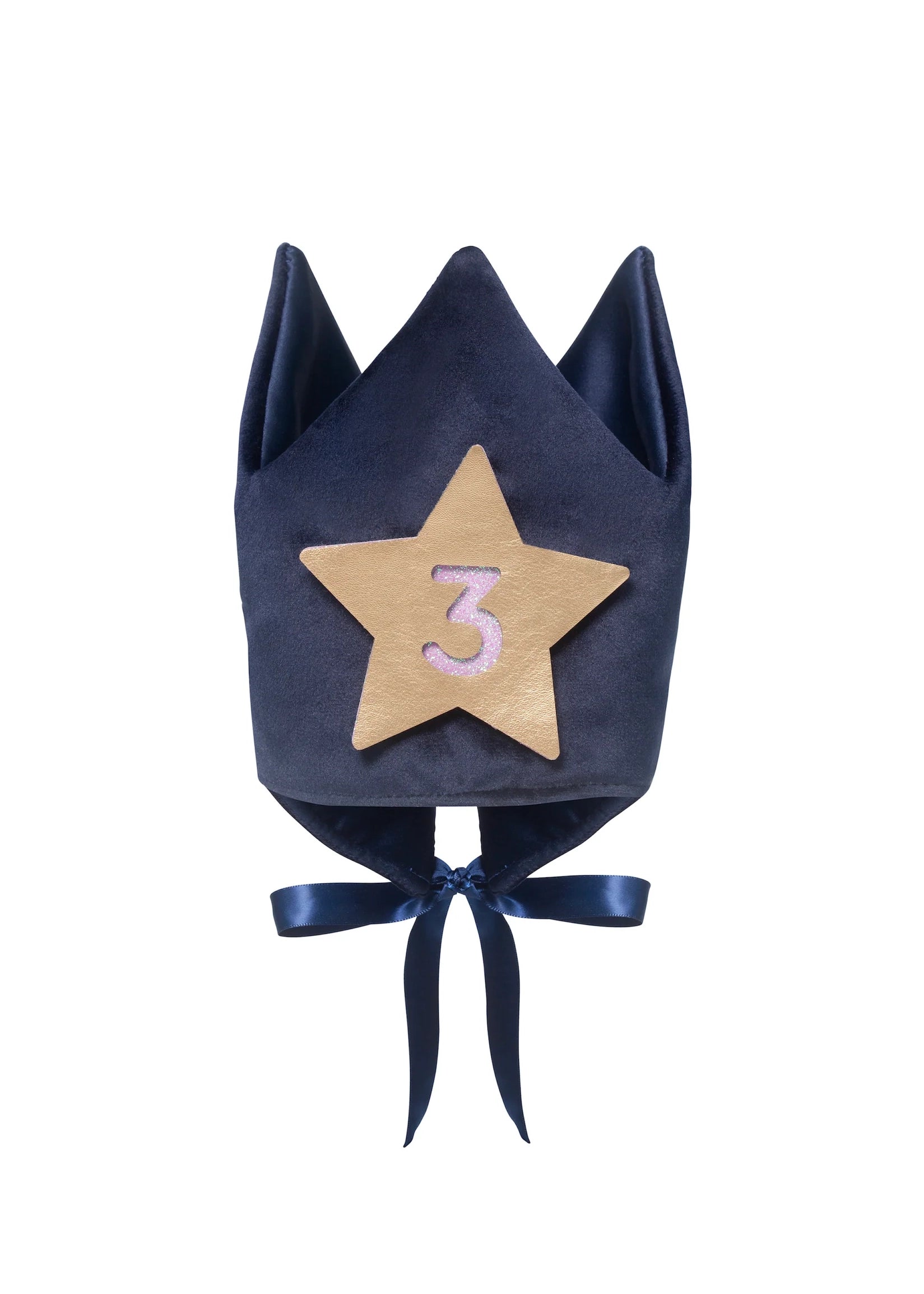 Navy blue crown with a gold star and number '3' on a white background