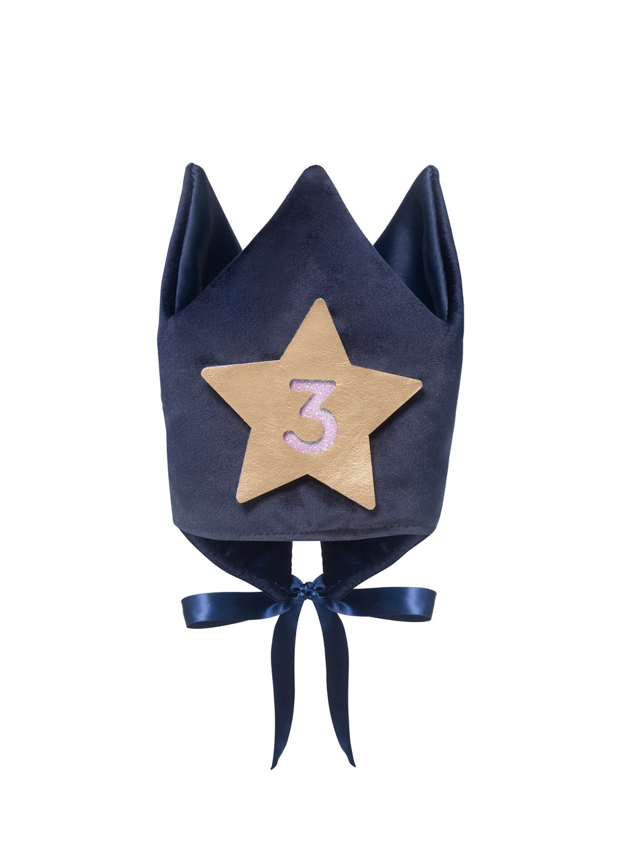 Navy blue crown with a gold star and number '3' on a white background