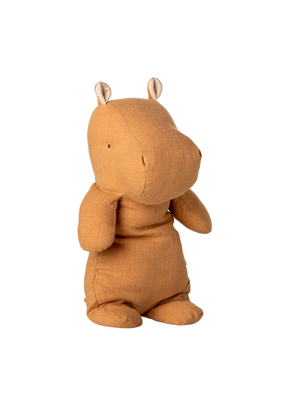 Brown plush toy with animal ears on a white background
