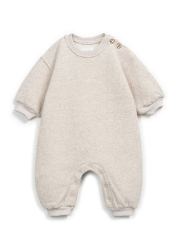 Beige baby onesie on a white background