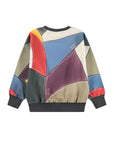 Colorful geometric-patterned sweater on a white background